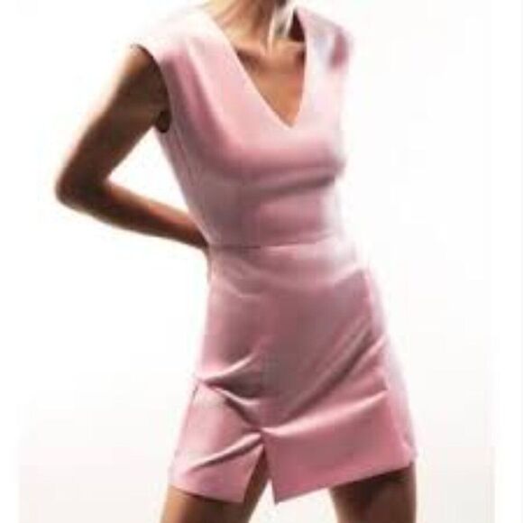 Zara Pink Satin Effect Mini Dress Size MED V Neck Sleeveless NWOT - Picture 1 of 8